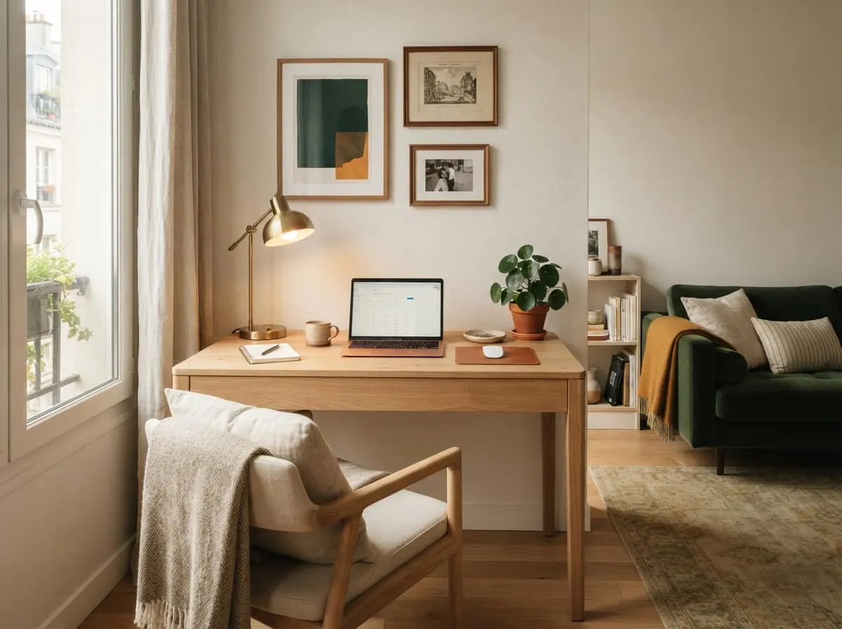 Aménager un coin bureau dans un petit salon carré pour optimiser le télétravail