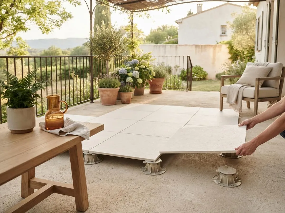 Comment poser des dalles sur plots sur une terrasse en béton facilement