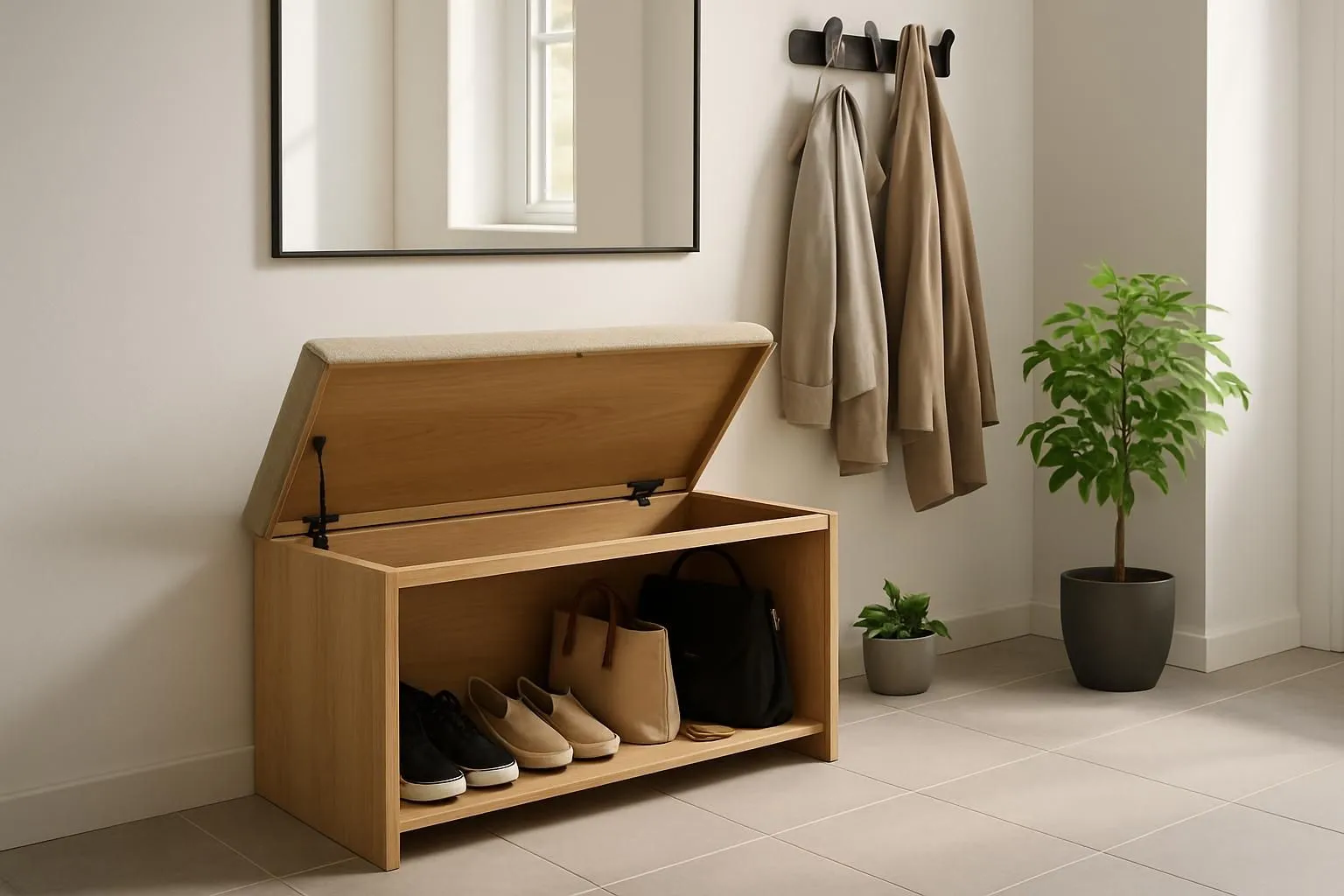 Choisir un banc coffre d’entrée en bois pour optimiser votre espace