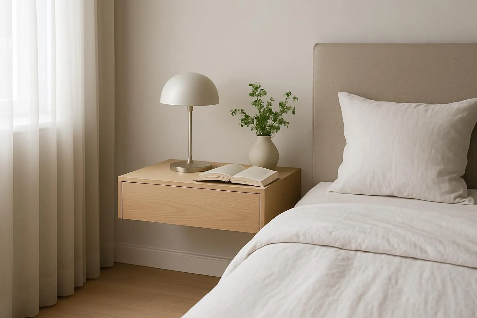 Table de nuit suspendue en bois